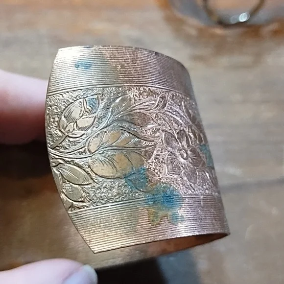 Three Cuff Style Bracelets, Etched Copper, Filigree Gold & Silver Colour - Picture 4 of 12